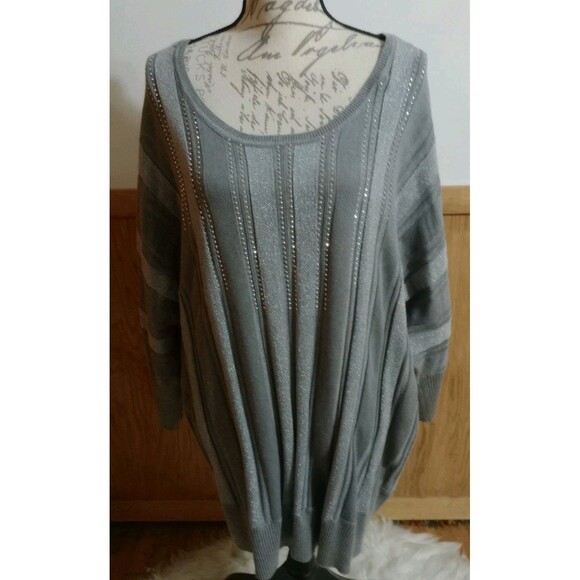 A Love Story Women's Sweater Plus Sz 3X 3/4 Sleeve Sparkle Ribbed Soft NWT - Picture 1 of 9